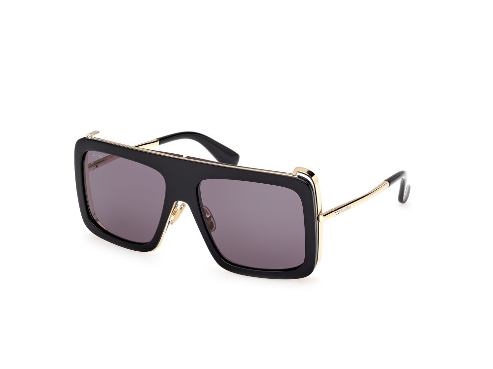 Occhiali da sole MaxMara Jean MM0119 (01A) colore nero lucido - oro pallido lucido forma rettangolare lenti fumo