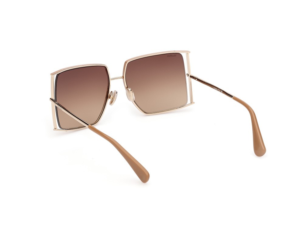 Occhiali da sole MaxMara MM0120 (47F) colore marrone chiaro lucido - oro pallido lucido forma rettangolare lenti marrone sfumato 