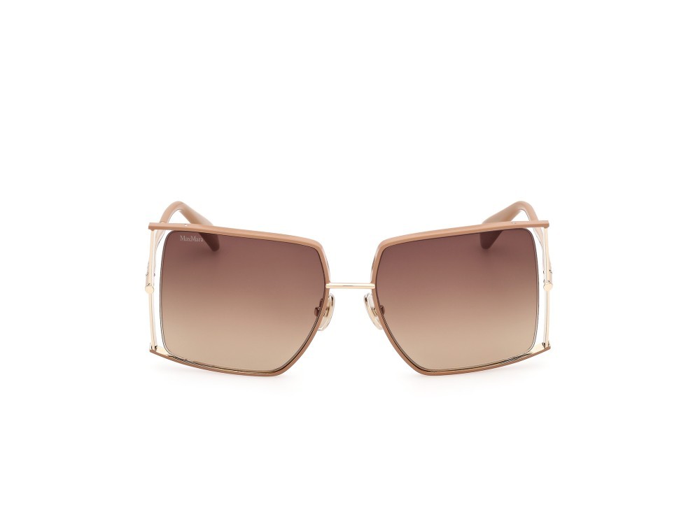 Occhiali da sole MaxMara MM0120 (47F) colore marrone chiaro lucido - oro pallido lucido forma rettangolare lenti marrone sfumato 