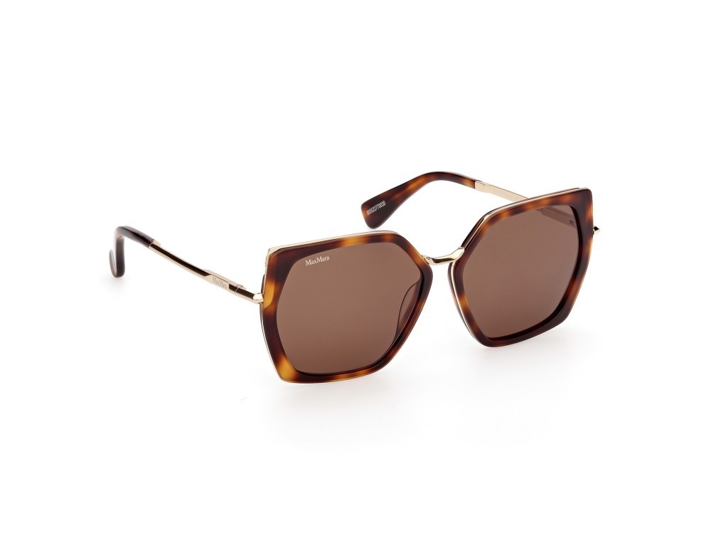 Occhiali da sole MaxMara Miller-5 MM0136 (52E) colore avana scura - oro pallido lucido forma geometrico lenti marrone