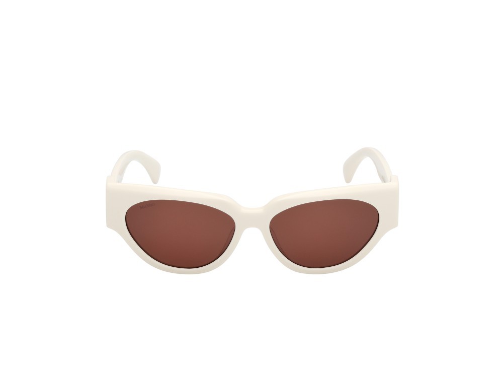 Occhiali da sole MaxMara Clip-1 MM0139 (21E) colore bianco lucido forma cat eye lenti marrone