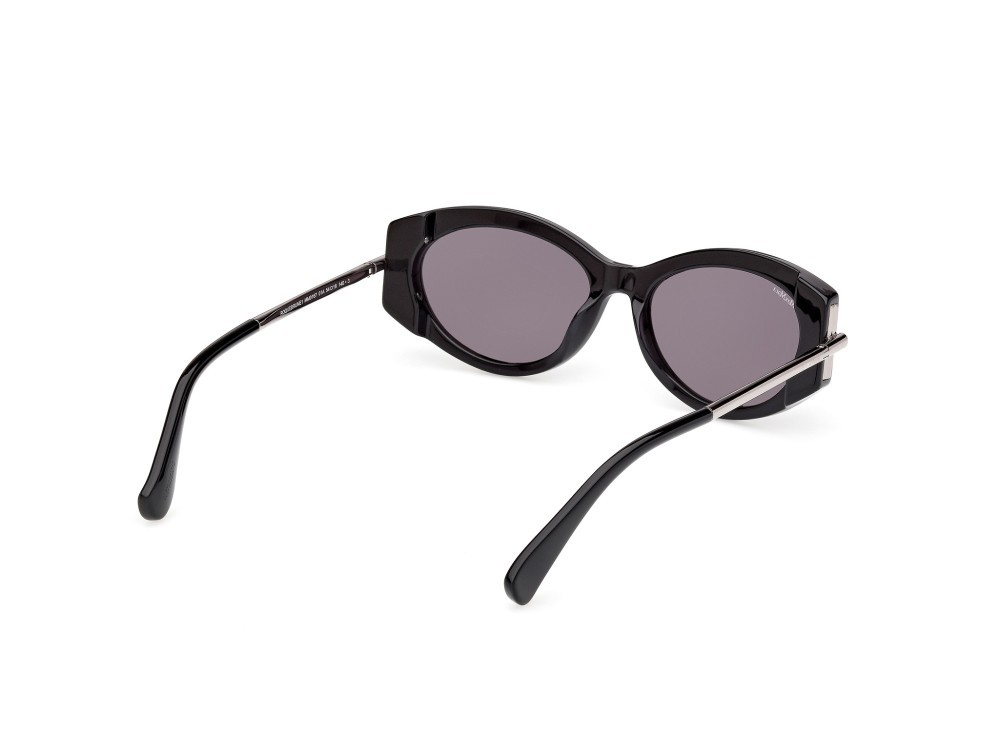 Occhiali da sole MaxMara Roquebrune1 MM0167 (01A) colore nero lucido / rutenio chiaro lucido forma ovale lenti fumo