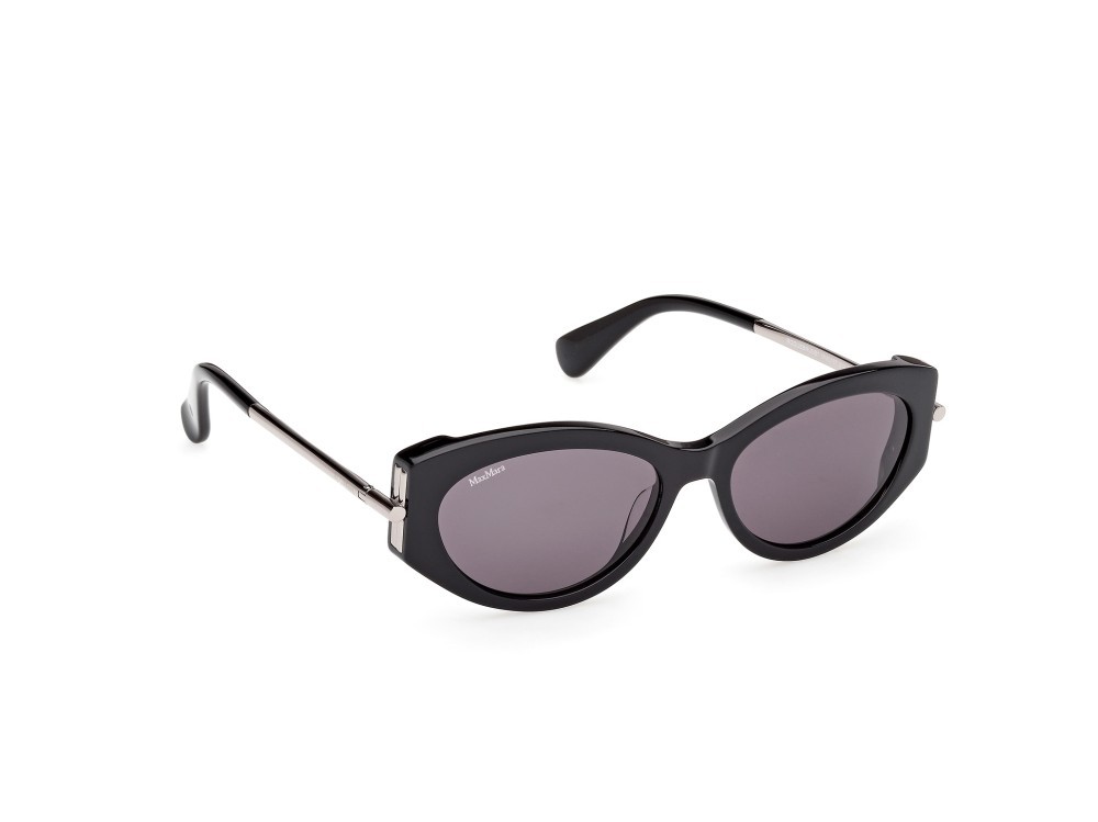 Occhiali da sole MaxMara Roquebrune1 MM0167 (01A) colore nero lucido / rutenio chiaro lucido forma ovale lenti fumo
