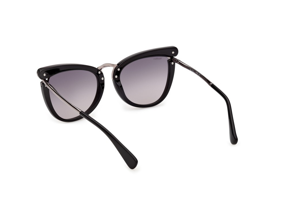 Occhiali da sole MaxMara MM0186 (01B) colore nero lucido / rutenio chiaro lucido forma cat eye lenti fumo grad.