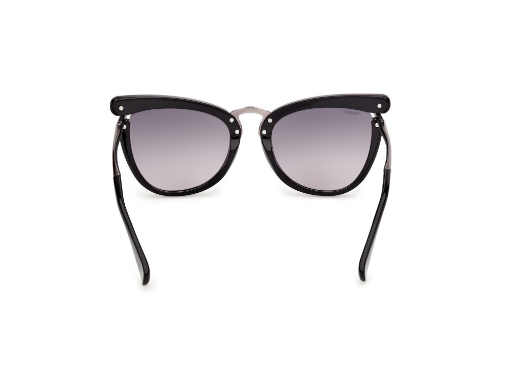 Occhiali da sole MaxMara MM0186 (01B) colore nero lucido / rutenio chiaro lucido forma cat eye lenti fumo grad.