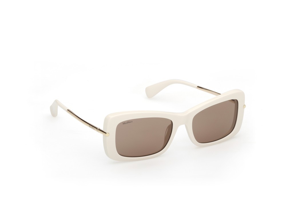 Occhiali da sole MaxMara MM0194 (25E) colore bianco lucido / oro pallido lucido forma rettangolare lenti marrone
