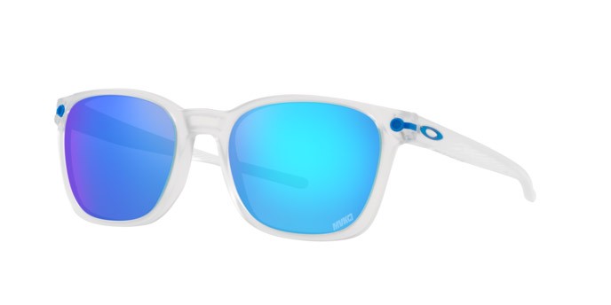 Sonnenbrillen Oakley Ojector OO 9018 (901811) farbe matte clear form unregelmäßig gläser prizm sapphire