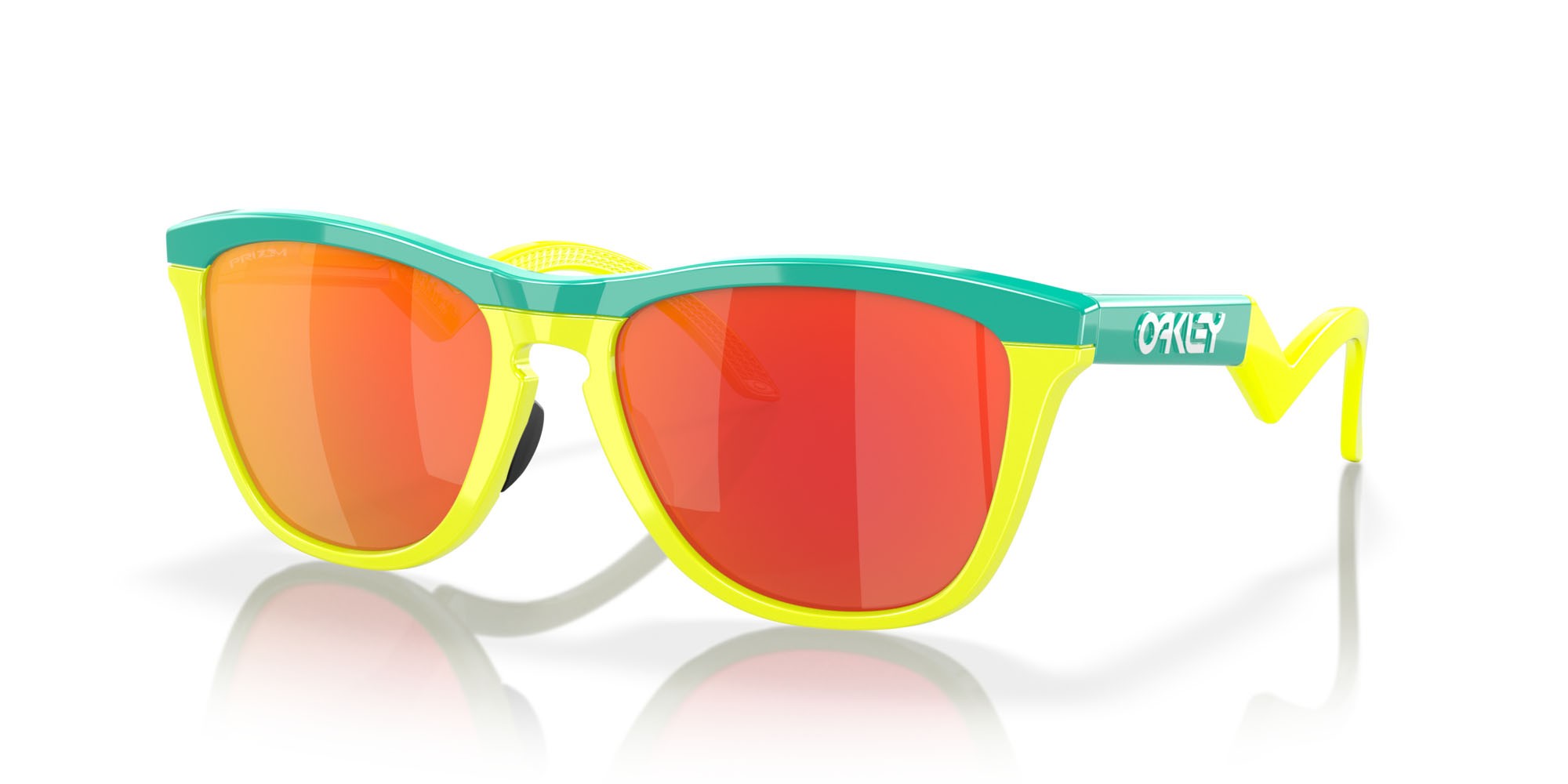 Sonnenbrillen Oakley Frogskins Hybrid OO 9289 (928902) farbe celeste/tennis ball yellow form rund gläser prizm ruby