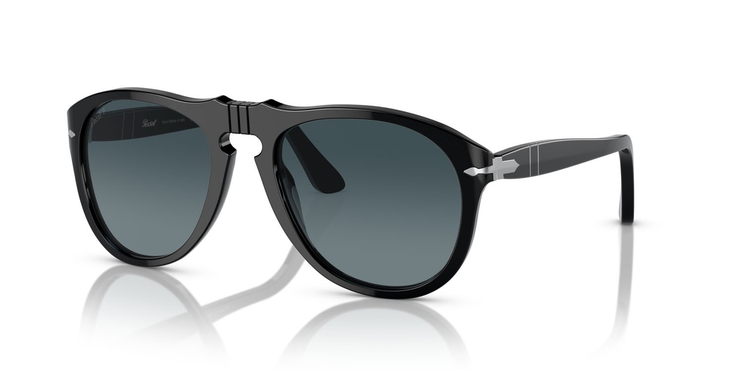 Occhiali da sole Persol PO 0649 (95/S3) colore nero forma aviator lenti light blue gradient dark blue polar
