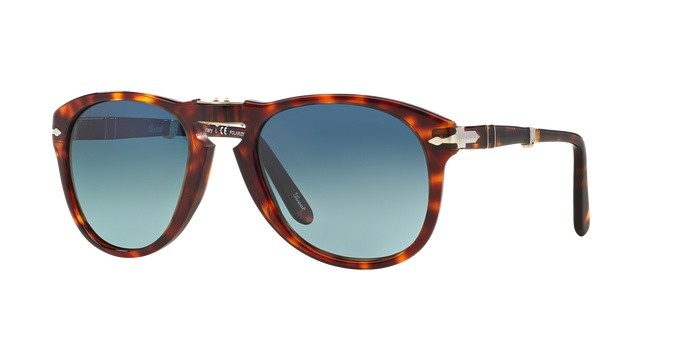 Sunglasses Persol Folding PO 0714 (24/S3) color havana shape aviator lenses crystal blue gradient polar