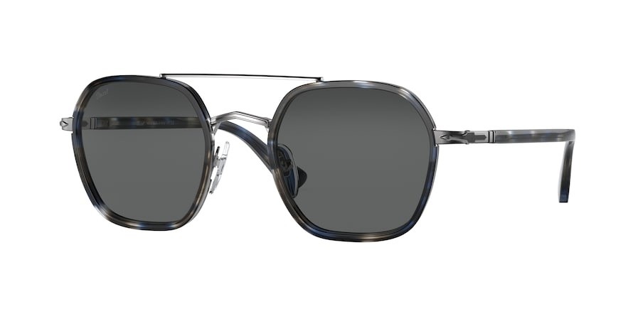 Sunglasses Persol PO 2480S (1099B1) color striped blue grey shape irregular lenses dark grey