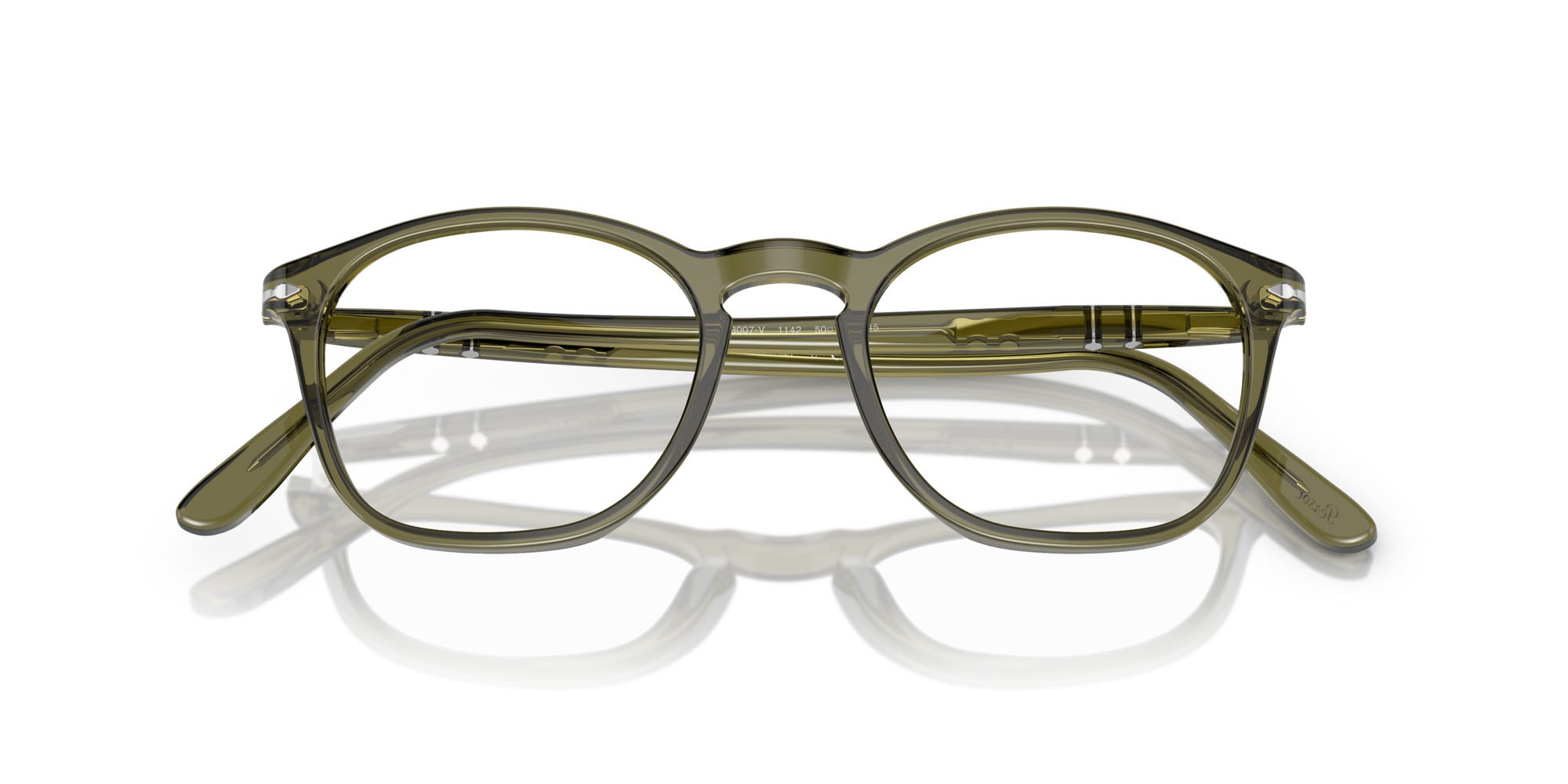 Eyeglasses Persol PO 3007V (1142) color verde oliva trasparente shape square lenses trasparente