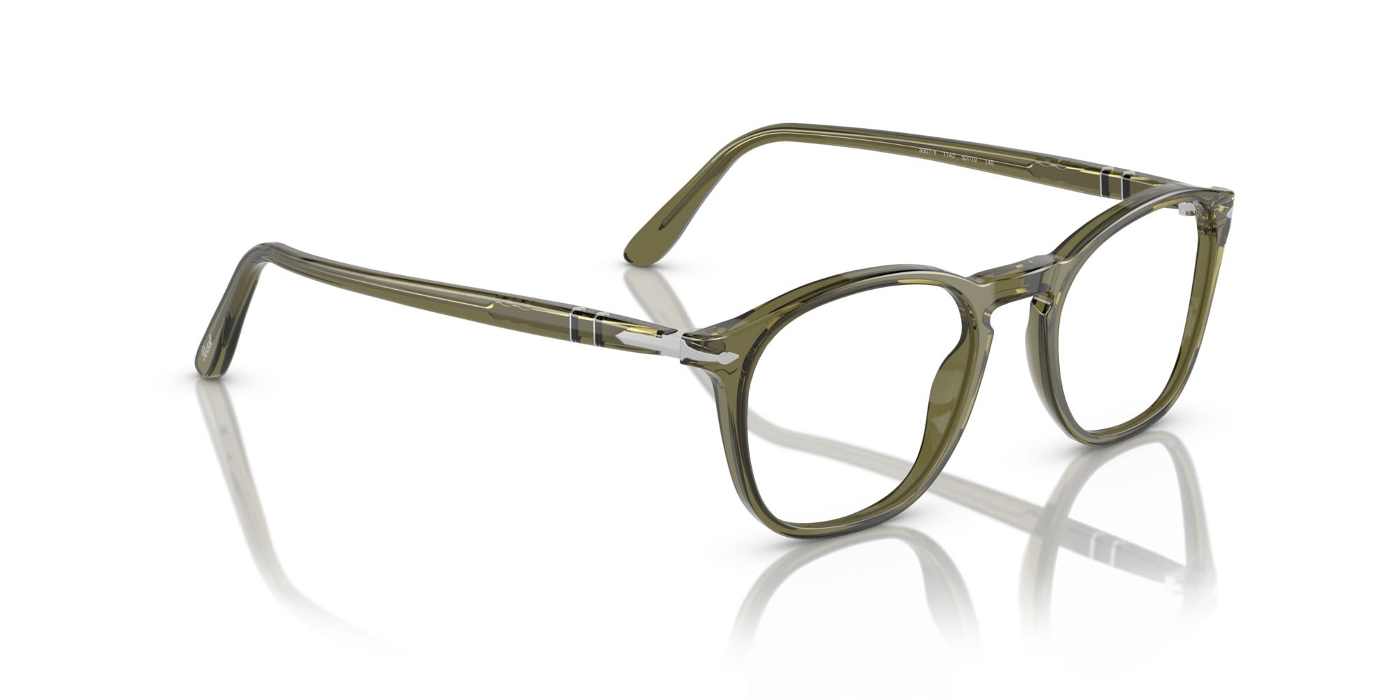 Eyeglasses Persol PO 3007V (1142) color verde oliva trasparente shape square lenses trasparente