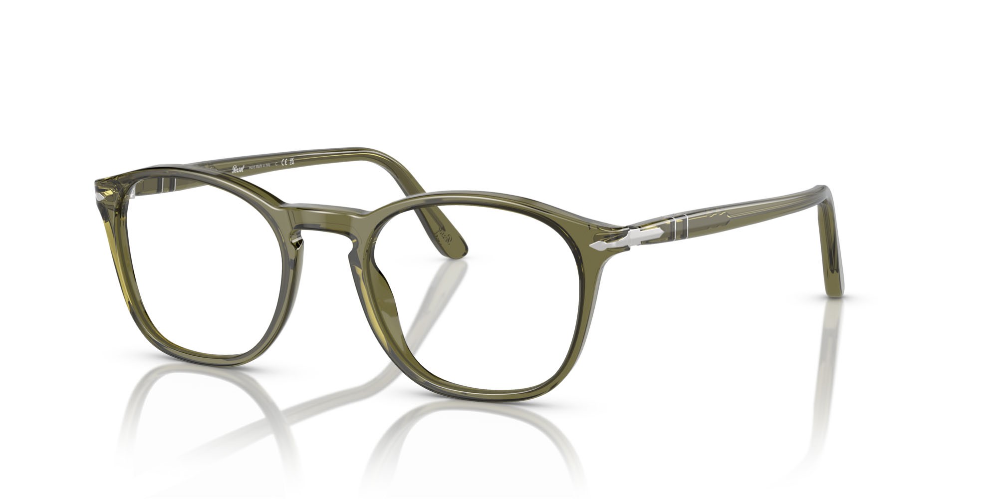 Eyeglasses Persol PO 3007V (1142) color verde oliva trasparente shape square lenses trasparente