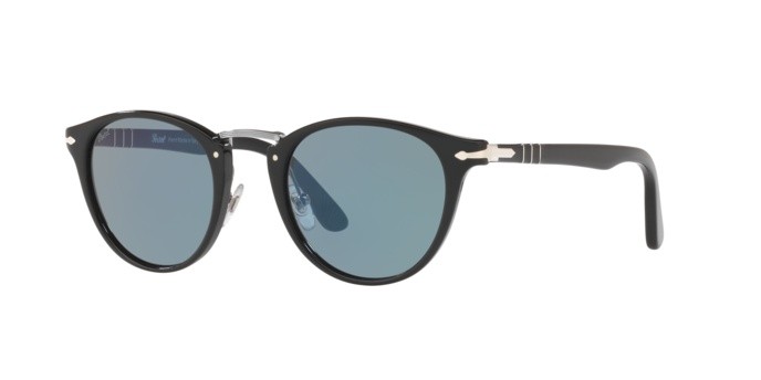 Occhiali da sole Persol PO 3108S (95/56) colore black forma pantos lenti light blue