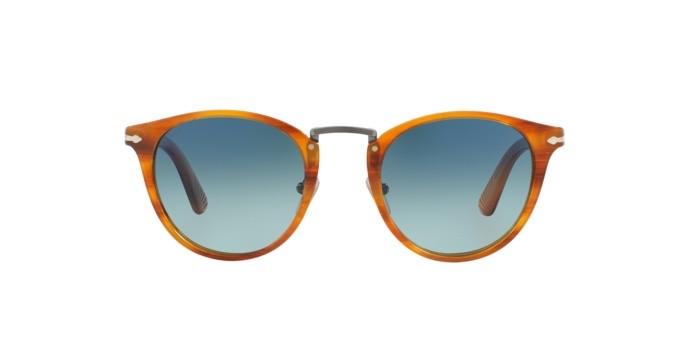 Sunglasses Persol PO 3108S (960/S3) color striped brown shape pantos lenses light blue grad dlue polar