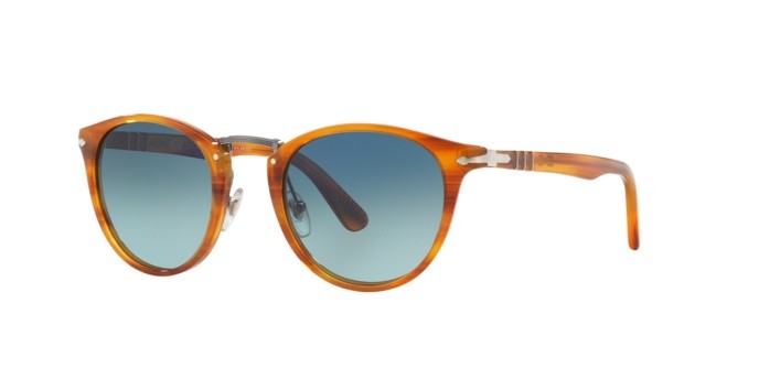 Sunglasses Persol PO 3108S (960/S3) color striped brown shape pantos lenses light blue grad dlue polar