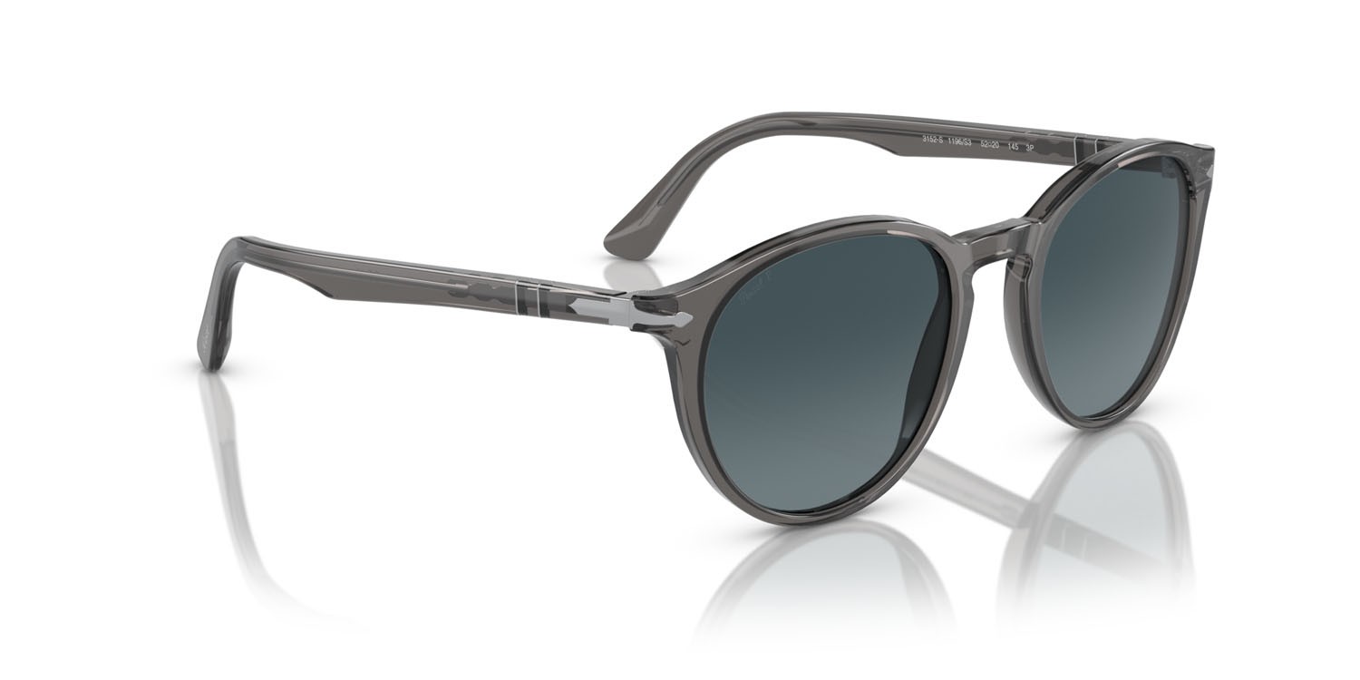 Occhiali da sole Persol PO 3152S (1196S3) colore grigio trasparente forma rotondo lenti light blue gradient dark blue polar