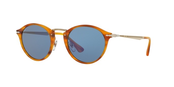 Sunglasses Persol PO 3166S (960/56) color striped brown shape pantos lenses light blue