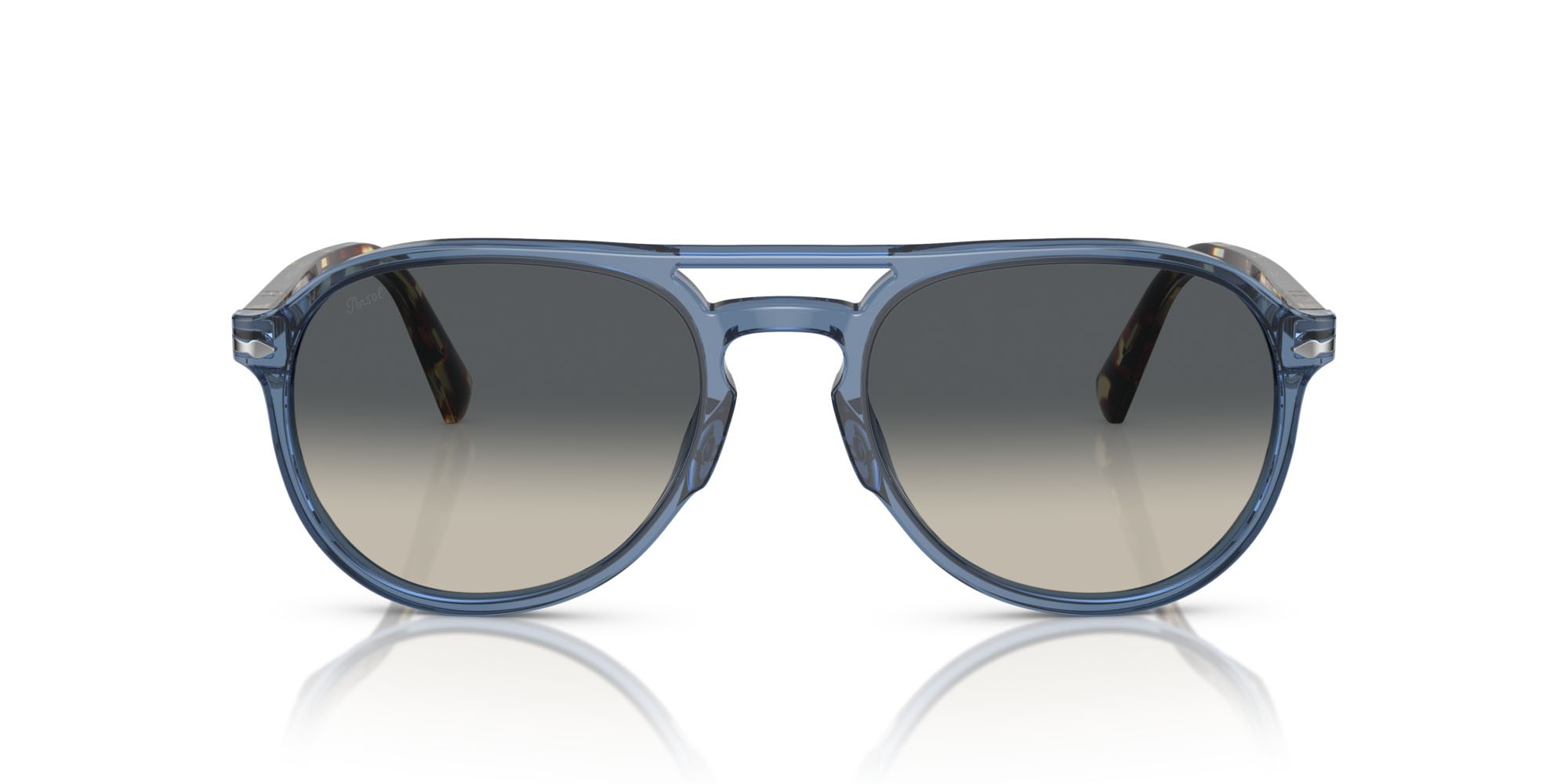 Sonnenbrillen Persol El Profesor Sergio PO 3235S (120271) farbe blu navy trasparente form aviator gläser grigio chiaro sfumato grigio scuro