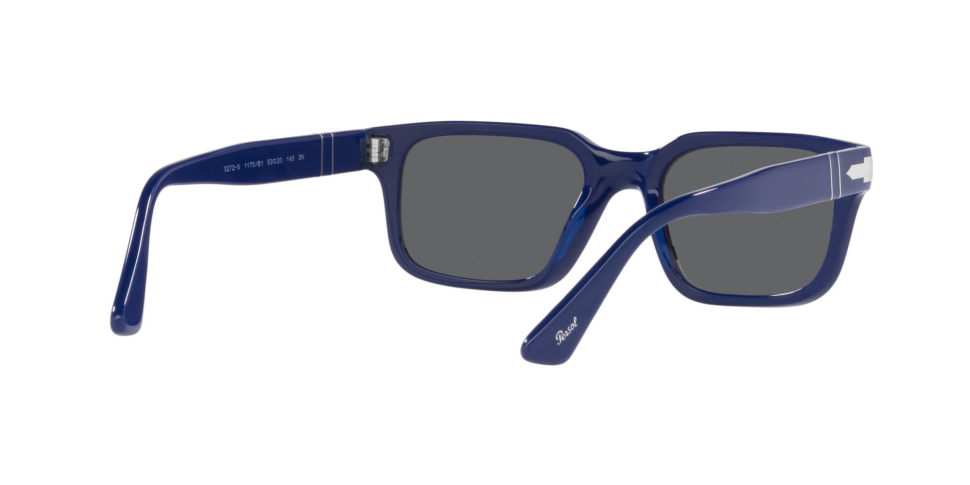 Occhiali da sole Persol PO 3272S (1170B1) colore blu tinta unita forma rettangolare lenti grigio scuro