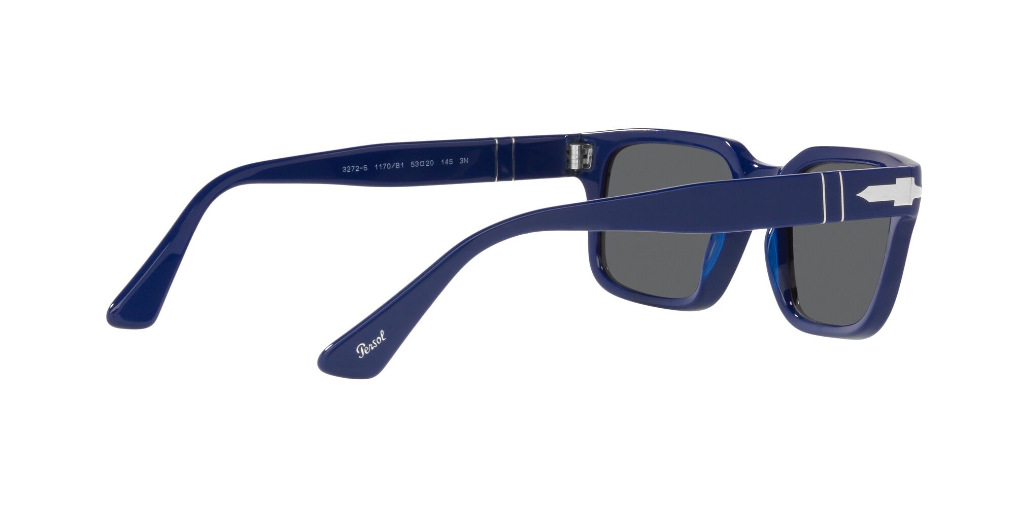 Occhiali da sole Persol PO 3272S (1170B1) colore blu tinta unita forma rettangolare lenti grigio scuro