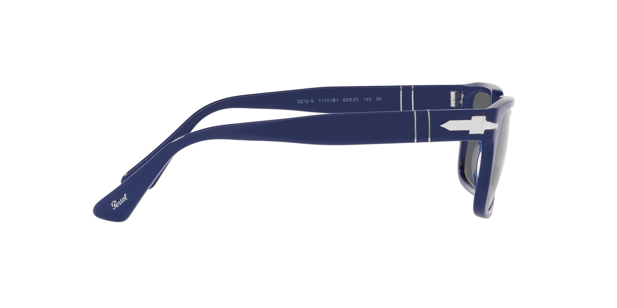 Occhiali da sole Persol PO 3272S (1170B1) colore blu tinta unita forma rettangolare lenti grigio scuro