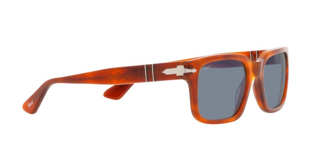 Occhiali da sole Persol PO 3272S (96/56) colore terra di siena forma rettangolare lenti light blue