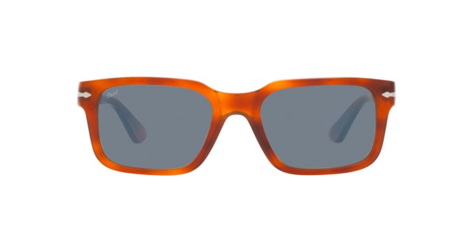 Occhiali da sole Persol PO 3272S (96/56) colore terra di siena forma rettangolare lenti light blue