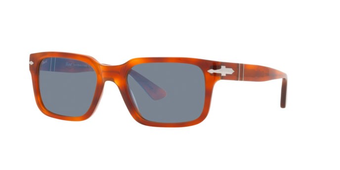 Occhiali da sole Persol PO 3272S (96/56) colore terra di siena forma rettangolare lenti light blue