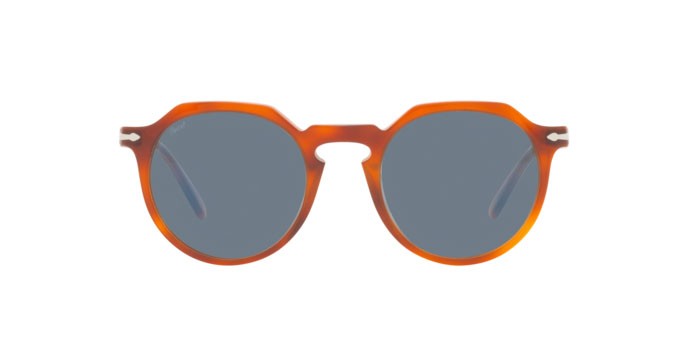 Occhiali da sole Persol PO 3281S (96/56) colore terra di siena forma pantos lenti light blue