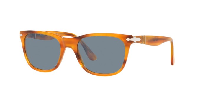 Occhiali da sole Persol PO 3291S (960/56) colore striped brown forma rettangolare lenti light blue
