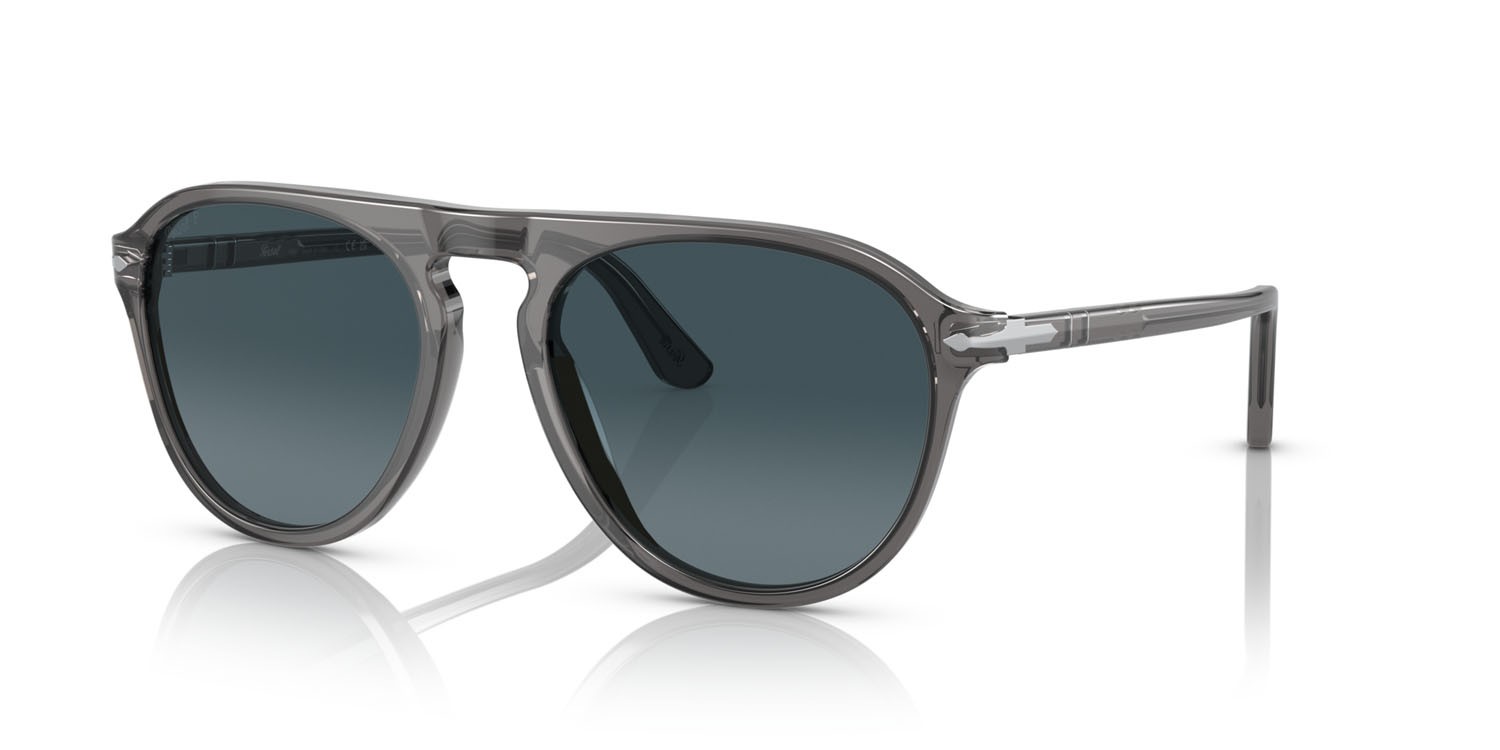 Occhiali da sole Persol PO 3302S (1196S3) colore grigio trasparente forma aviator lenti light blue gradient dark blue polar