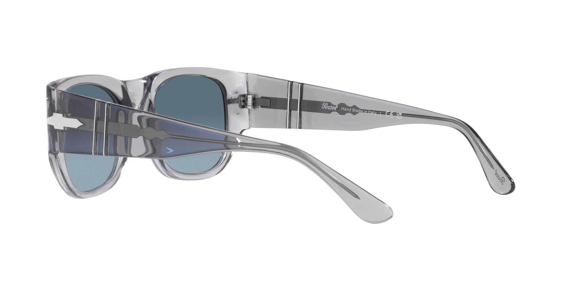 Sunglasses Persol PO 3308S (309/Q8) color grigio trasparente shape square lenses azzurro sfumato blu