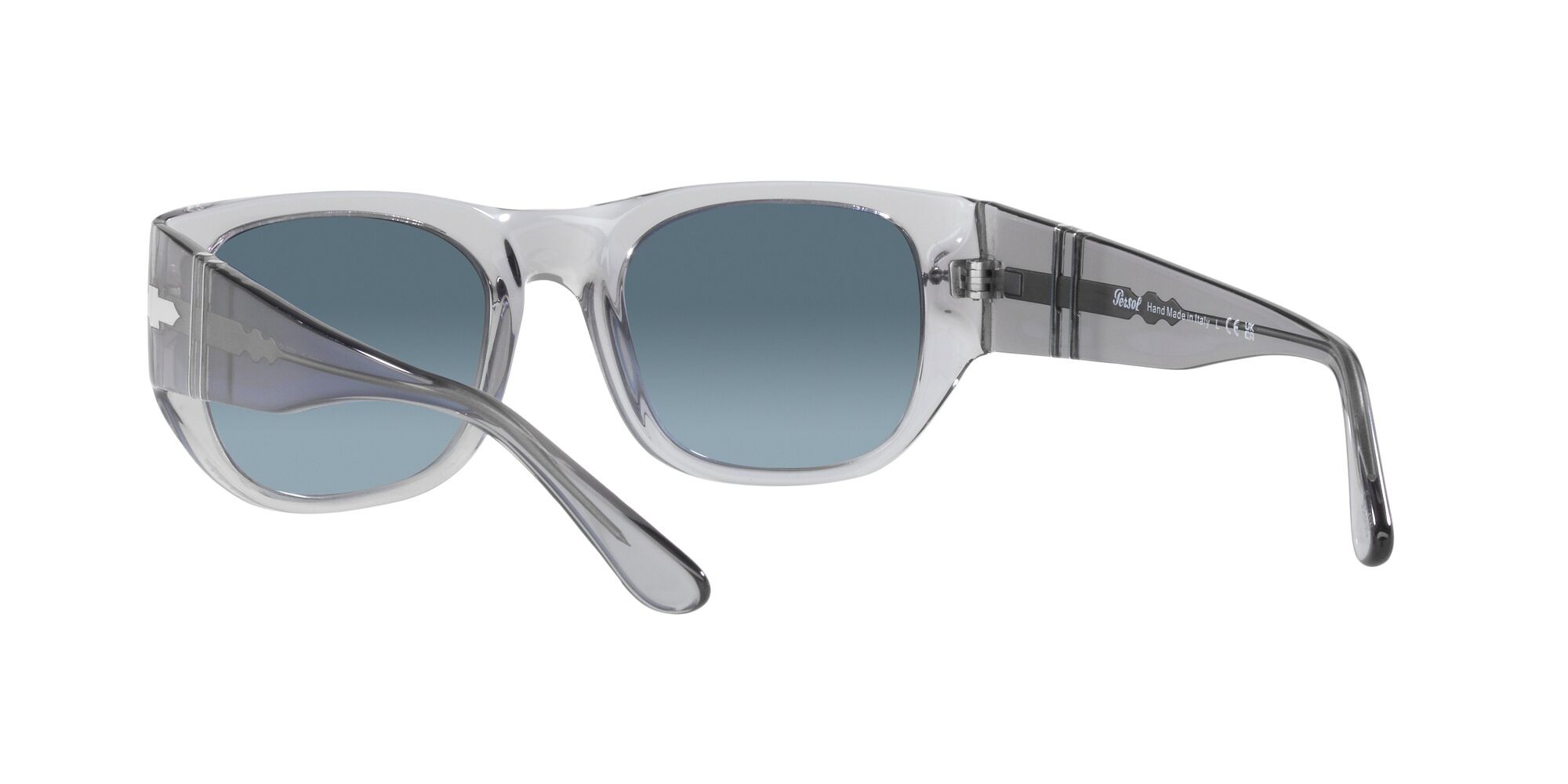 Sunglasses Persol PO 3308S (309/Q8) color grigio trasparente shape square lenses azzurro sfumato blu