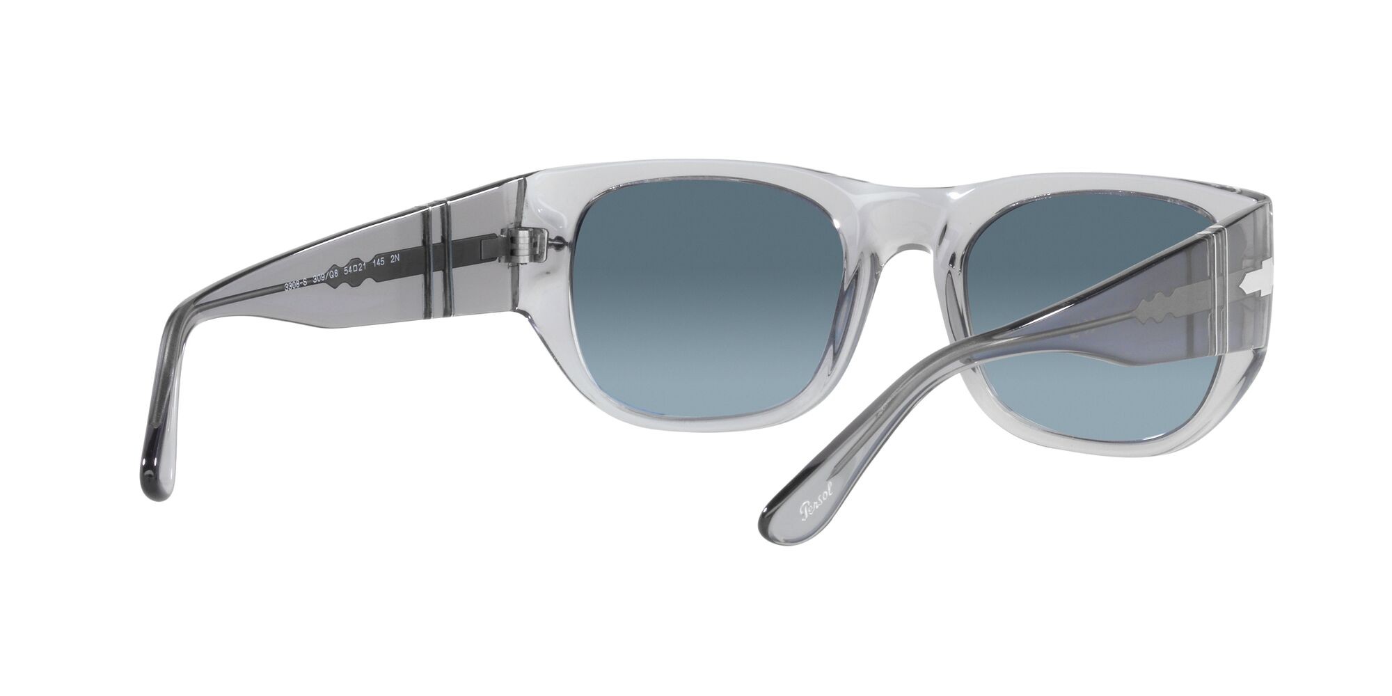 Sunglasses Persol PO 3308S (309/Q8) color grigio trasparente shape square lenses azzurro sfumato blu