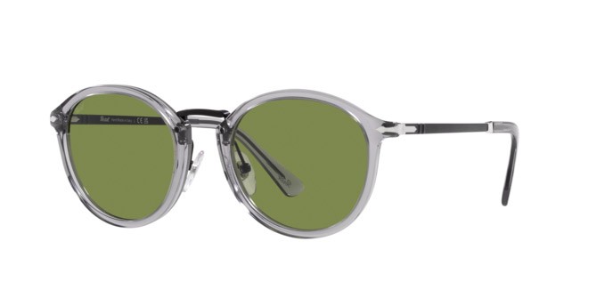 Occhiali da sole Persol PO 3309S (309/4E) colore grigio trasparente forma pantos lenti verde