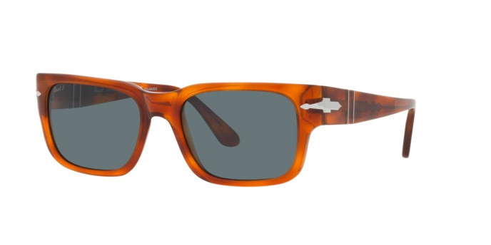Occhiali da sole Persol PO 3315S (96/3R) colore terra di siena forma rettangolare lenti polarizzata blu scuro