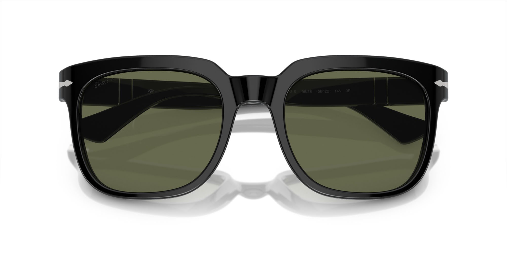 Occhiali da sole Persol PO 3323S (95/58) colore nero forma quadrato lenti polar verde
