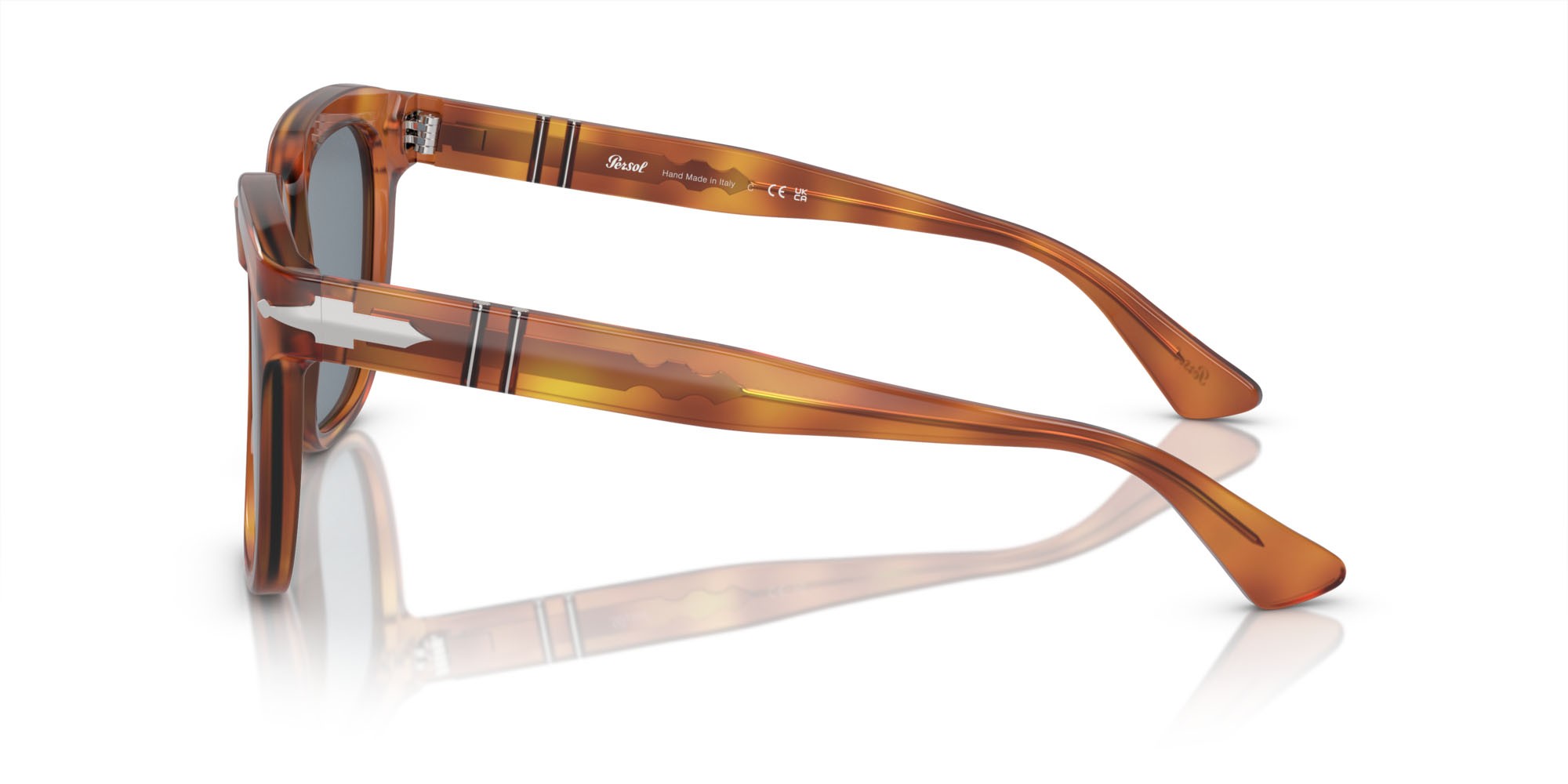 Occhiali da sole Persol PO 3323S (96/56) colore terra di siena forma quadrato lenti azzurro