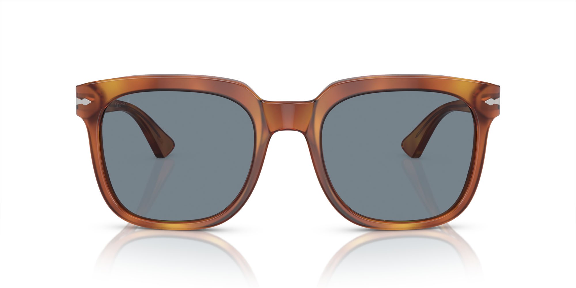 Occhiali da sole Persol PO 3323S (96/56) colore terra di siena forma quadrato lenti azzurro