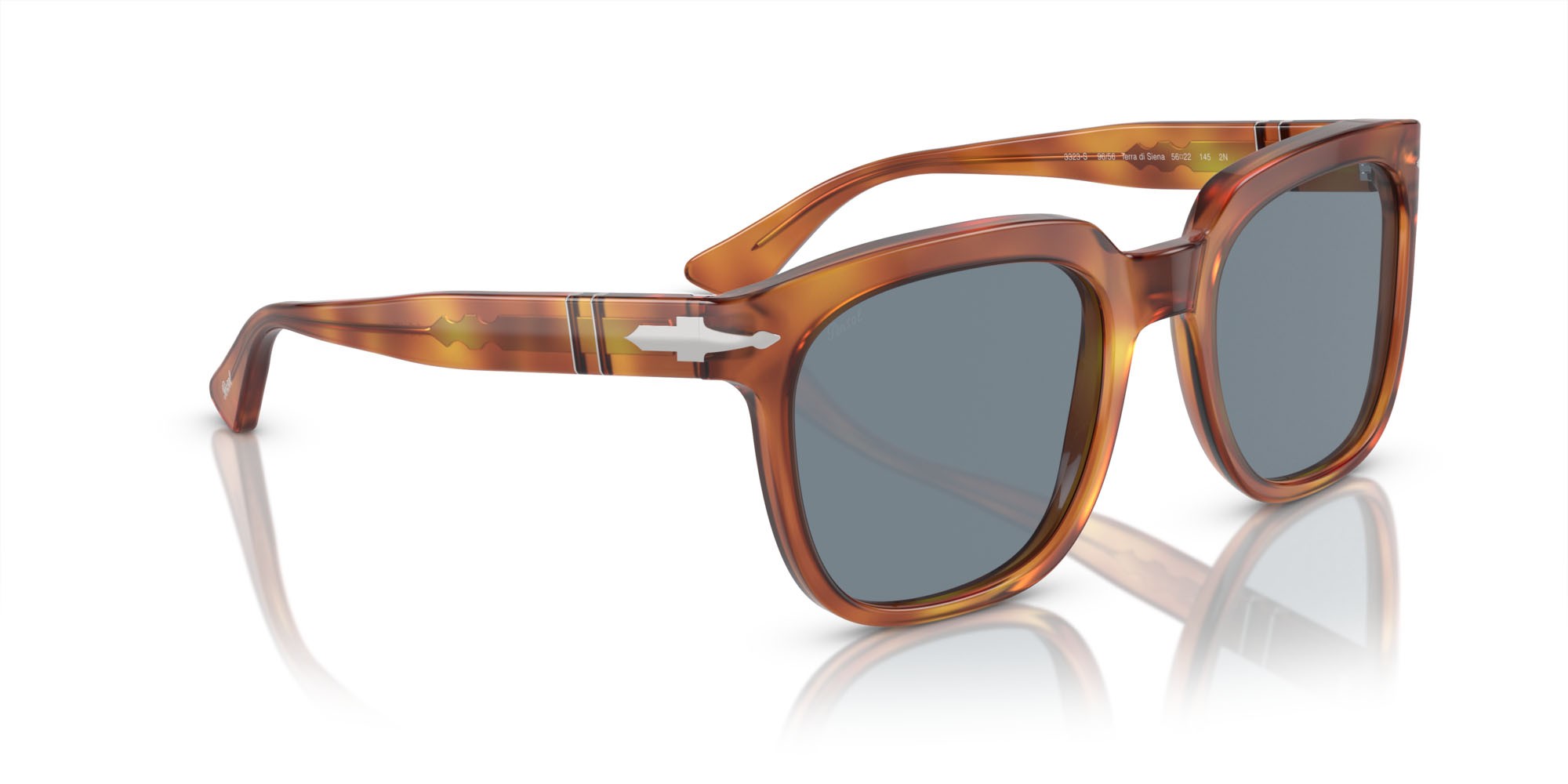Occhiali da sole Persol PO 3323S (96/56) colore terra di siena forma quadrato lenti azzurro