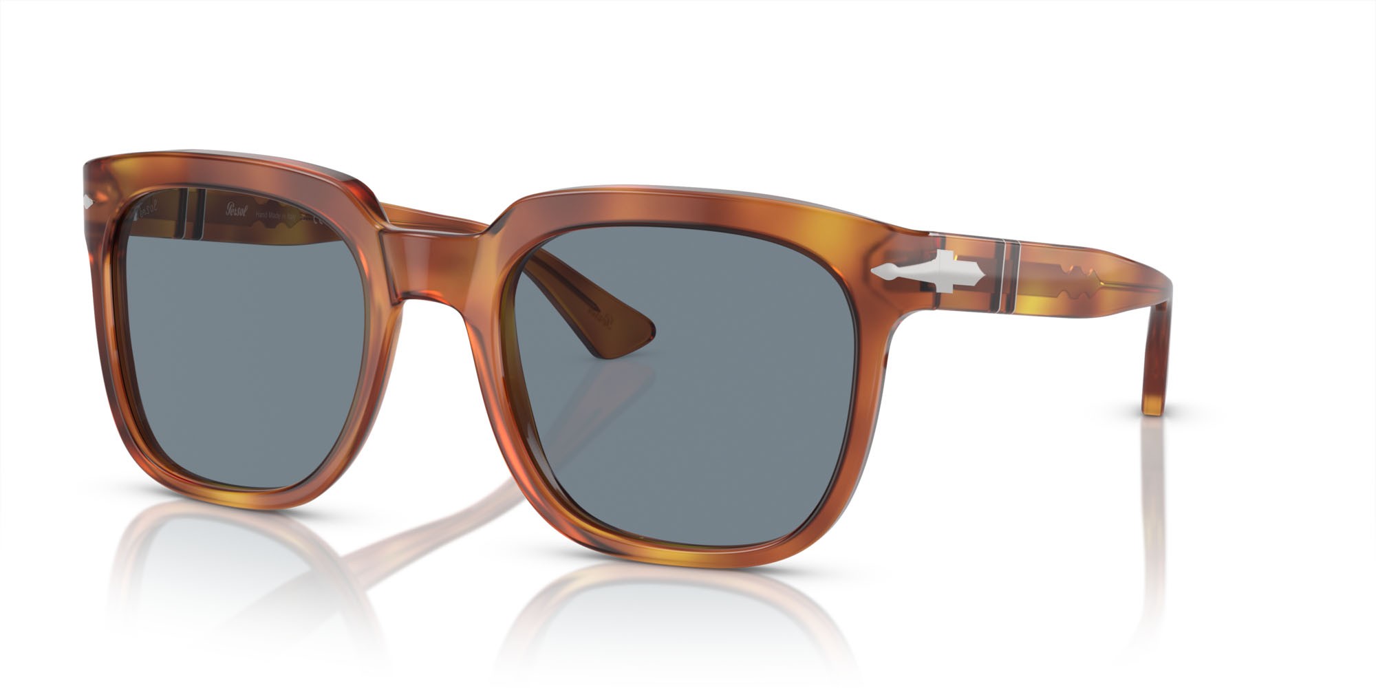 Occhiali da sole Persol PO 3323S (96/56) colore terra di siena forma quadrato lenti azzurro