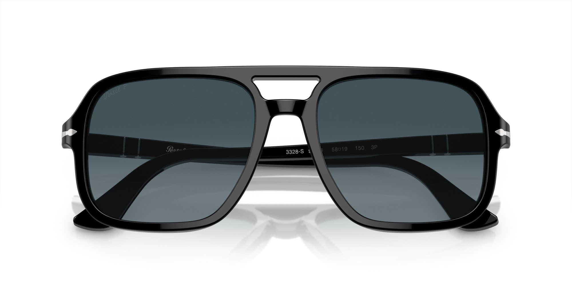 Occhiali da sole Persol PO 3328S (95/S3) colore nero forma aviator lenti celeste sfumato blu scuro