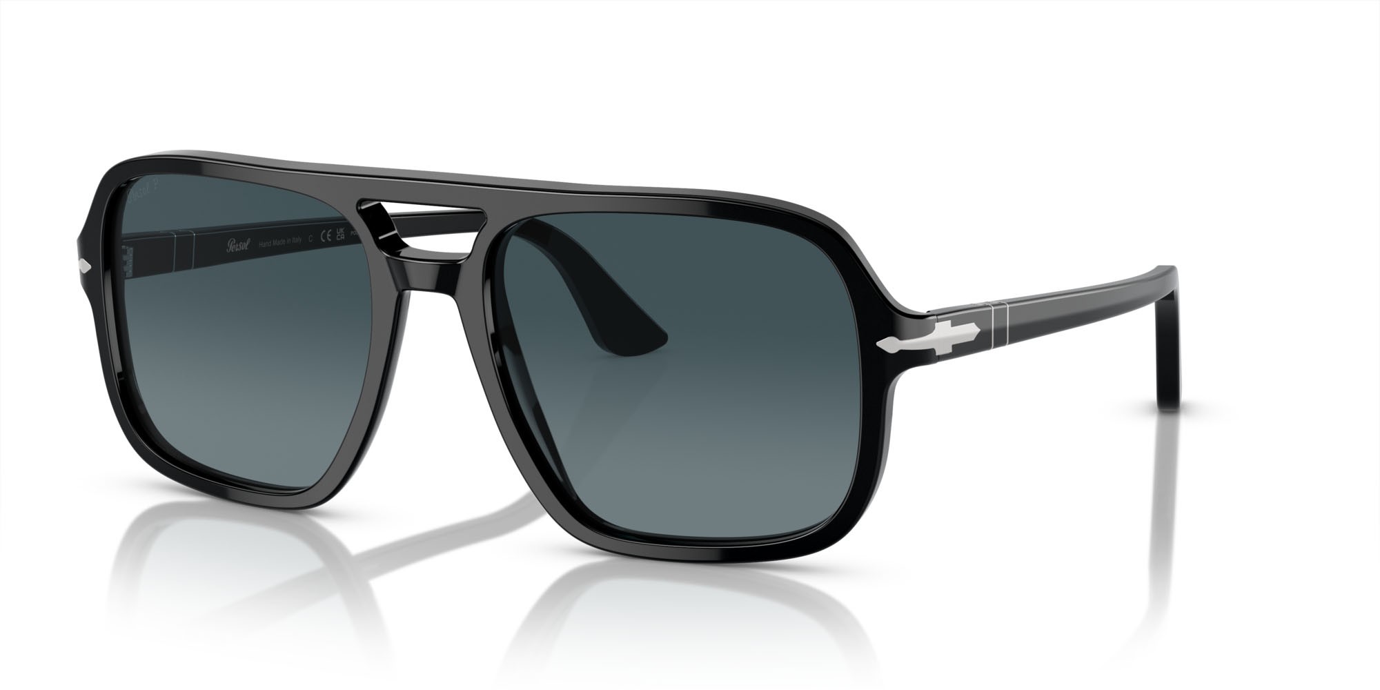 Occhiali da sole Persol PO 3328S (95/S3) colore nero forma aviator lenti celeste sfumato blu scuro