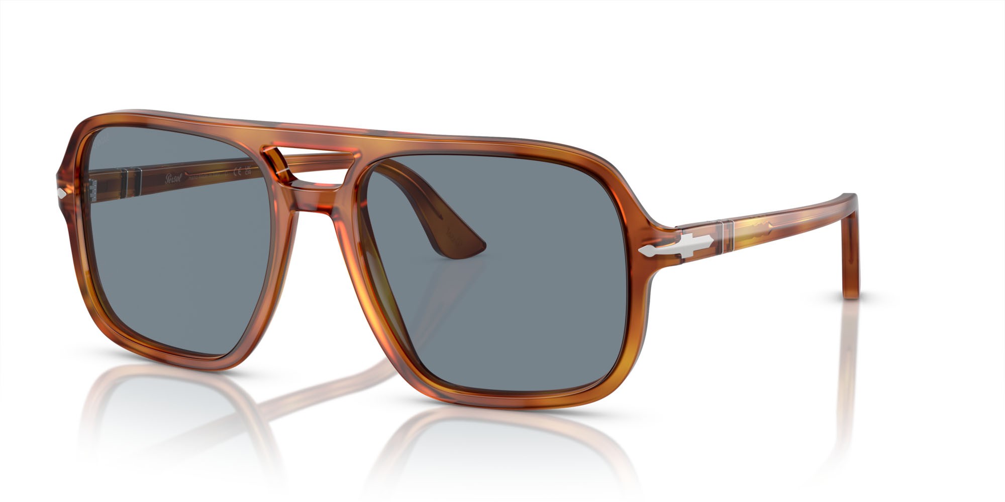 Occhiali da sole Persol PO 3328S (96/56) colore terra di siena forma aviator lenti azzurro