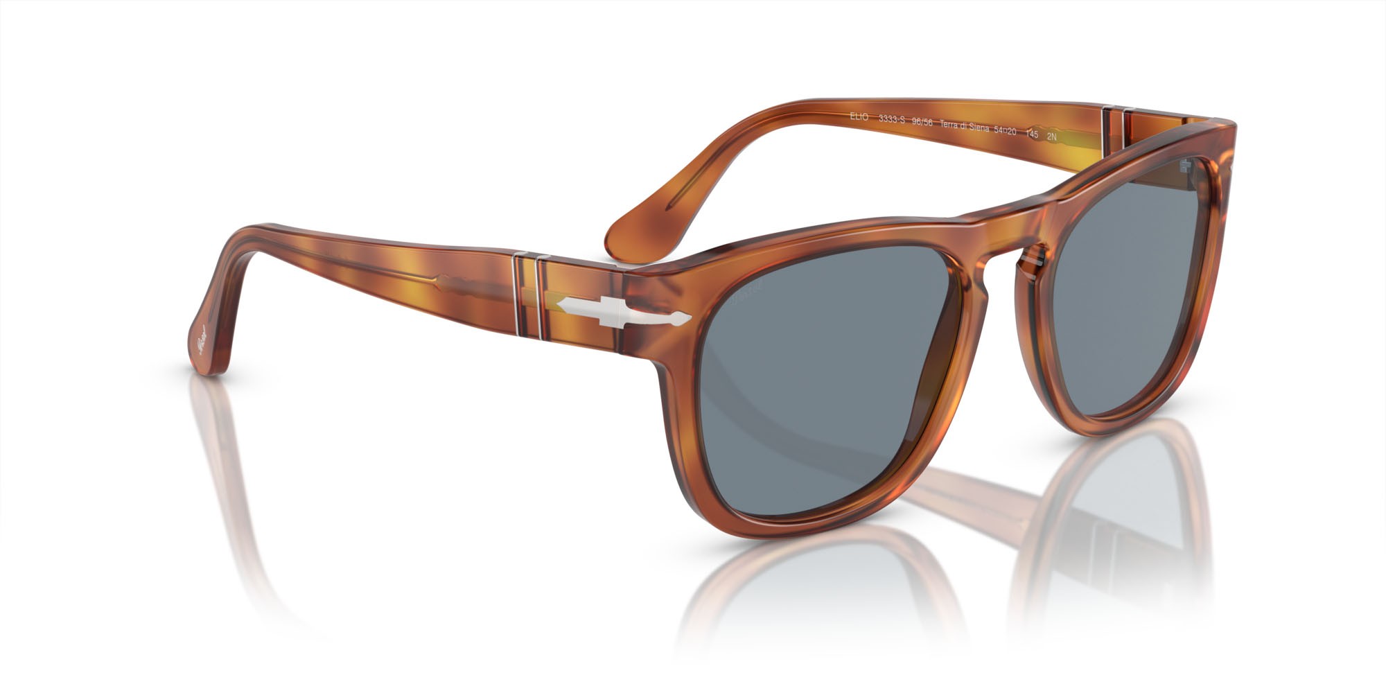 Occhiali da sole Persol Elio PO 3333S (96/56) colore terra di siena forma quadrato lenti azzurro