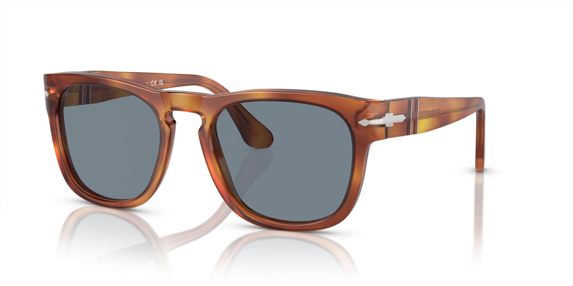 Occhiali da sole Persol Elio PO 3333S (96/56) colore terra di siena forma quadrato lenti azzurro
