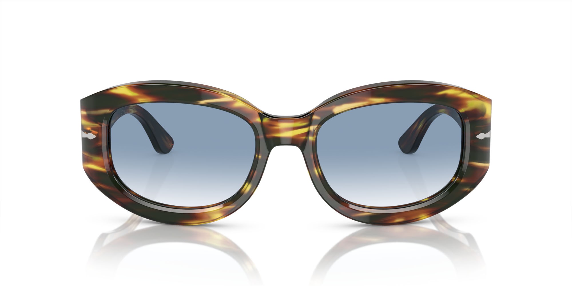 Sunglasses Persol PO 3335S (938/3F) color marrone-giallo tartarugato shape square lenses trasparente sfumato blu