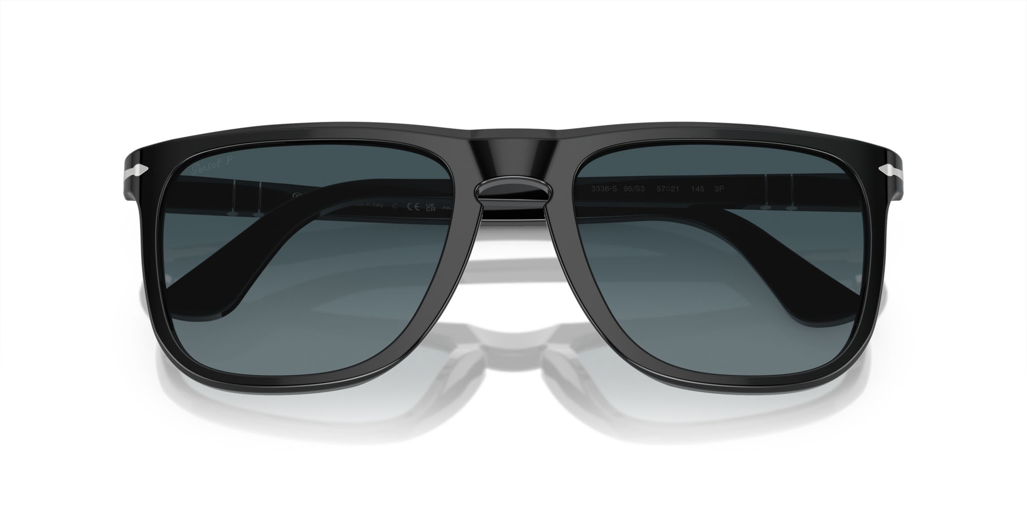 Sunglasses Persol PO 3336S (95/S3) color nero shape aviator lenses celeste sfumato blu scuro